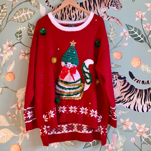 united states sweaters | Sweaters | Fun Ugly Christmas Cat Sweater In Plus  Size 3x By Unites States Sweaters | Poshmark